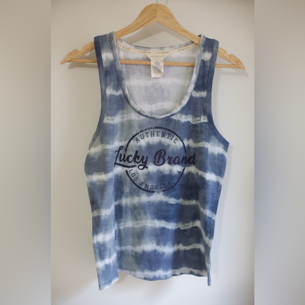 Lucky Brand‎ Blue Tie-Dye Logo Tank Top | Sleeveless Scoop Neck Stretch | S